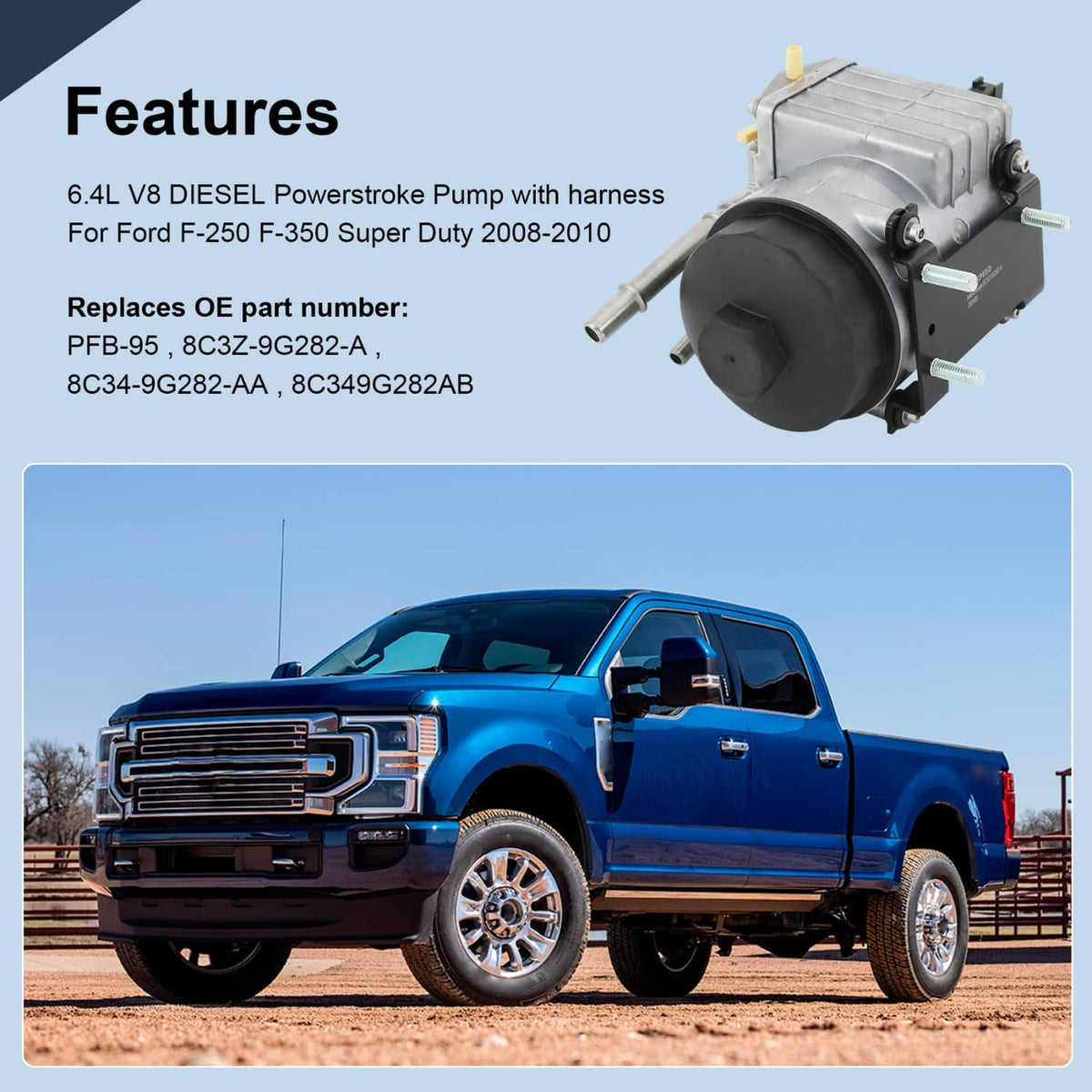 Solidspare In-Line Diesel Fuel Pump W/ Filter for Ford F-250 F-350 F-450 Super Duty 08-2010