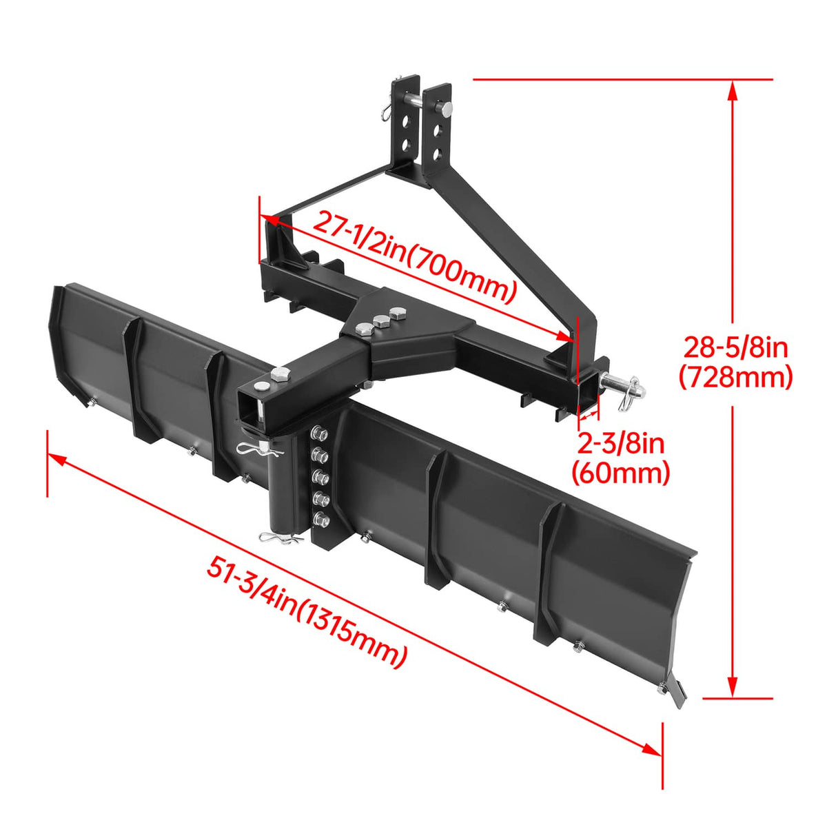 Solidspare 3 Point 52" Width Rear Grading Blade Scraper Blade fits Category 0 1 Tractor