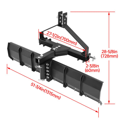 Solidspare 3 Point 52" Width Rear Grading Blade Scraper Blade fits Category 0 1 Tractor