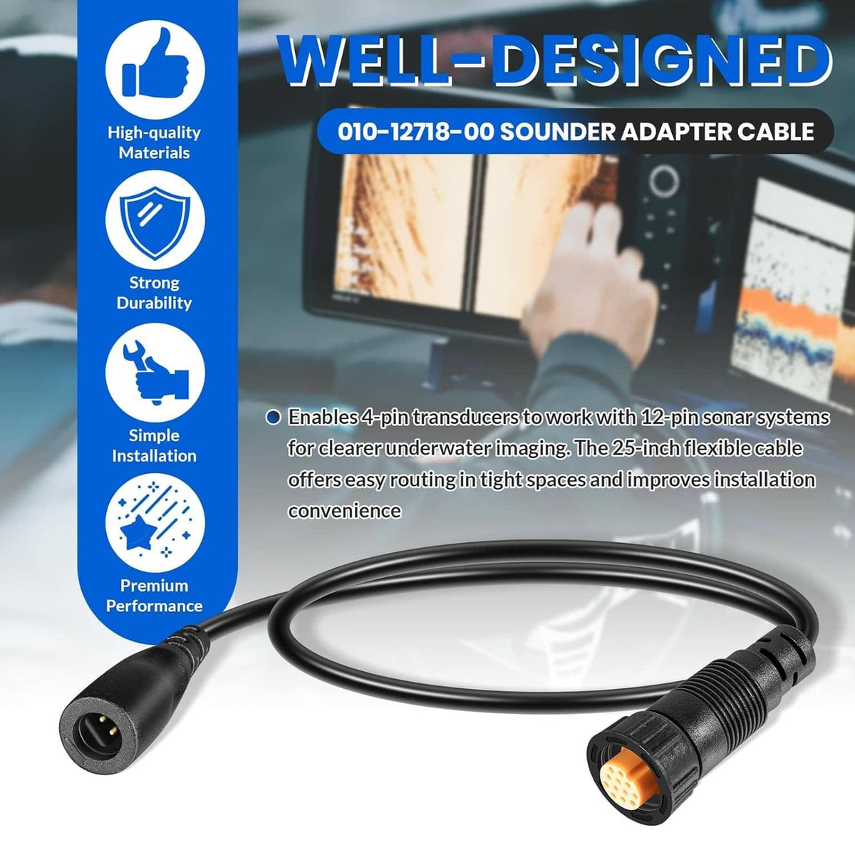 Solidspare for Garmin 010-12718-00 Sounder Adapter Cable, 4- to 12-Pin, for Garmin echoMAP
