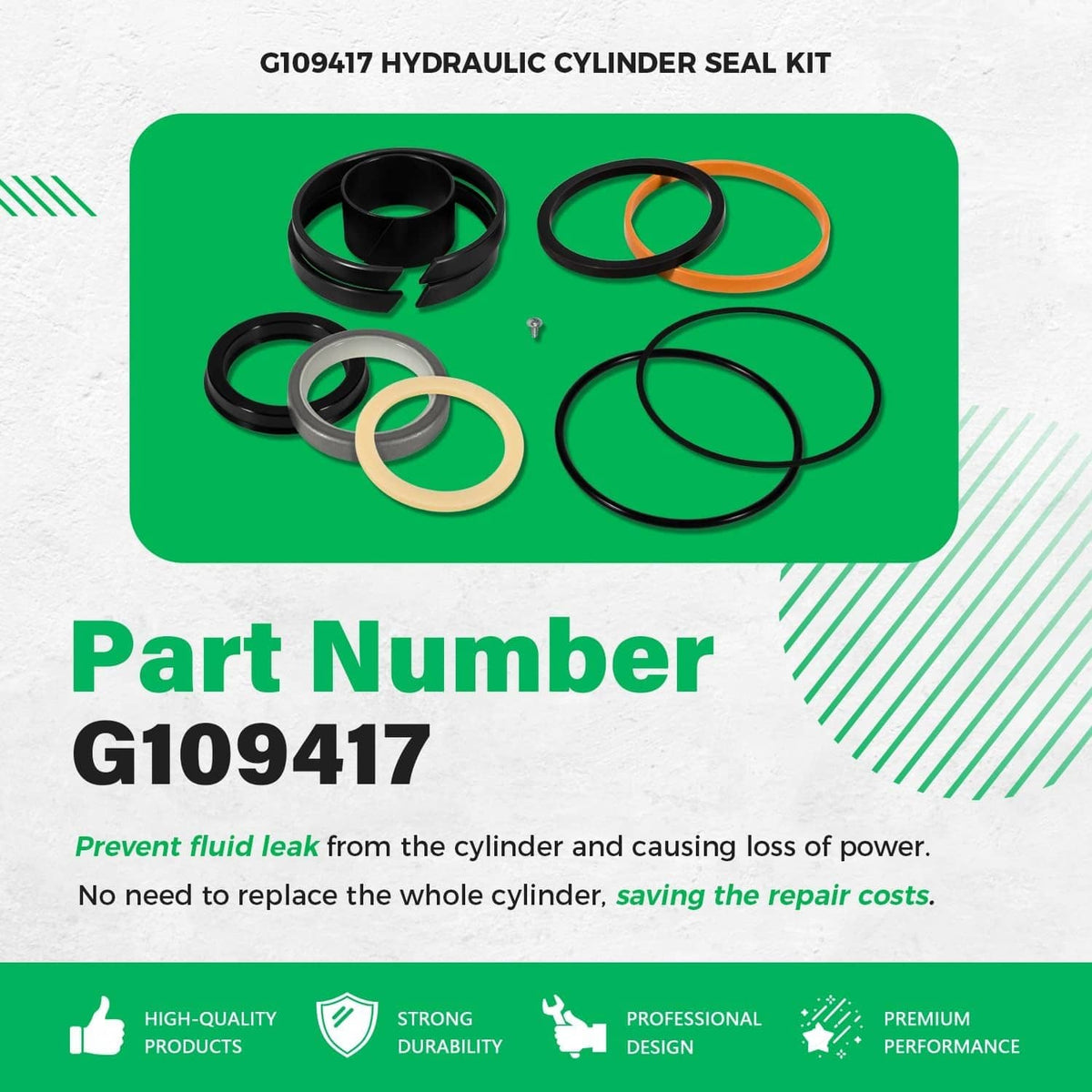 Solidspare G109417 Hydraulic Cylinder Seal Kit for Case Equipment, For Rod 1.75" Bore 3.25"