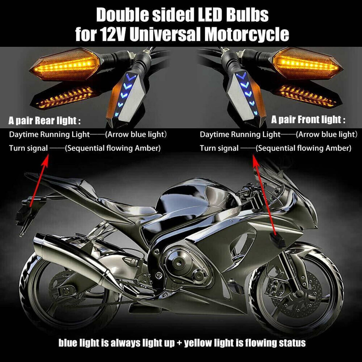 Solidspare 4pcs Universal Motorcycle Amber LED Turn Signals Indicators Lights Blinker Lamp