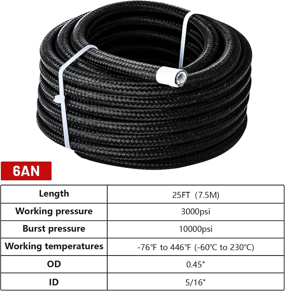 Solidspare AN6 6AN PTFE LS Swap EFI Fuel Line Fitting Kit w/ 25FT Hose + 15 Fitting E85 New