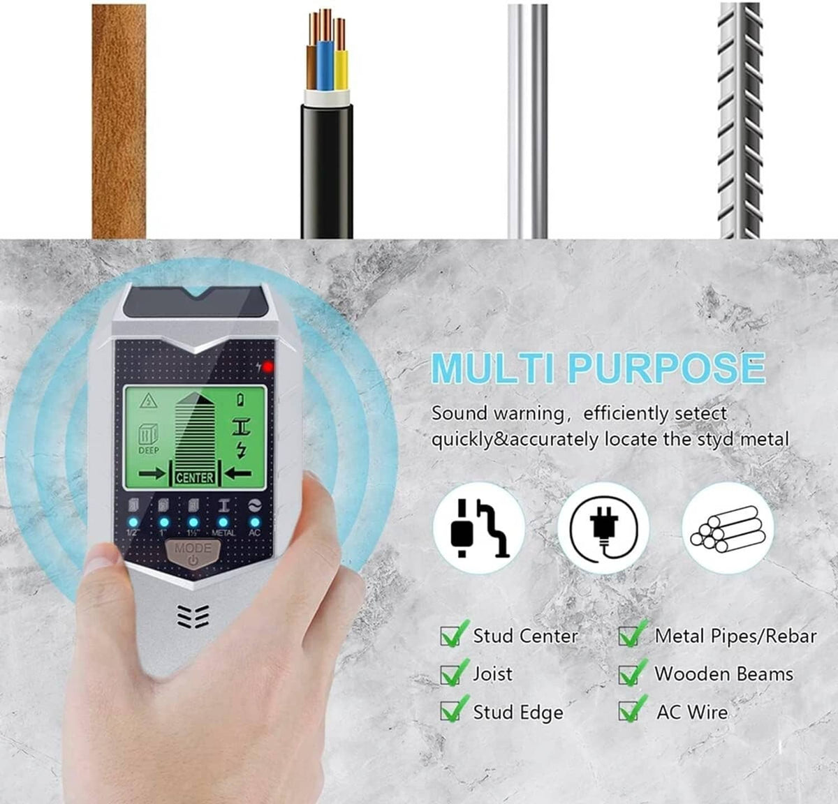 Solid Spare 5 in 1 Digital Stud Finder Wood Metal Pipe Wire Wall Scanner Sensor LCD Detector