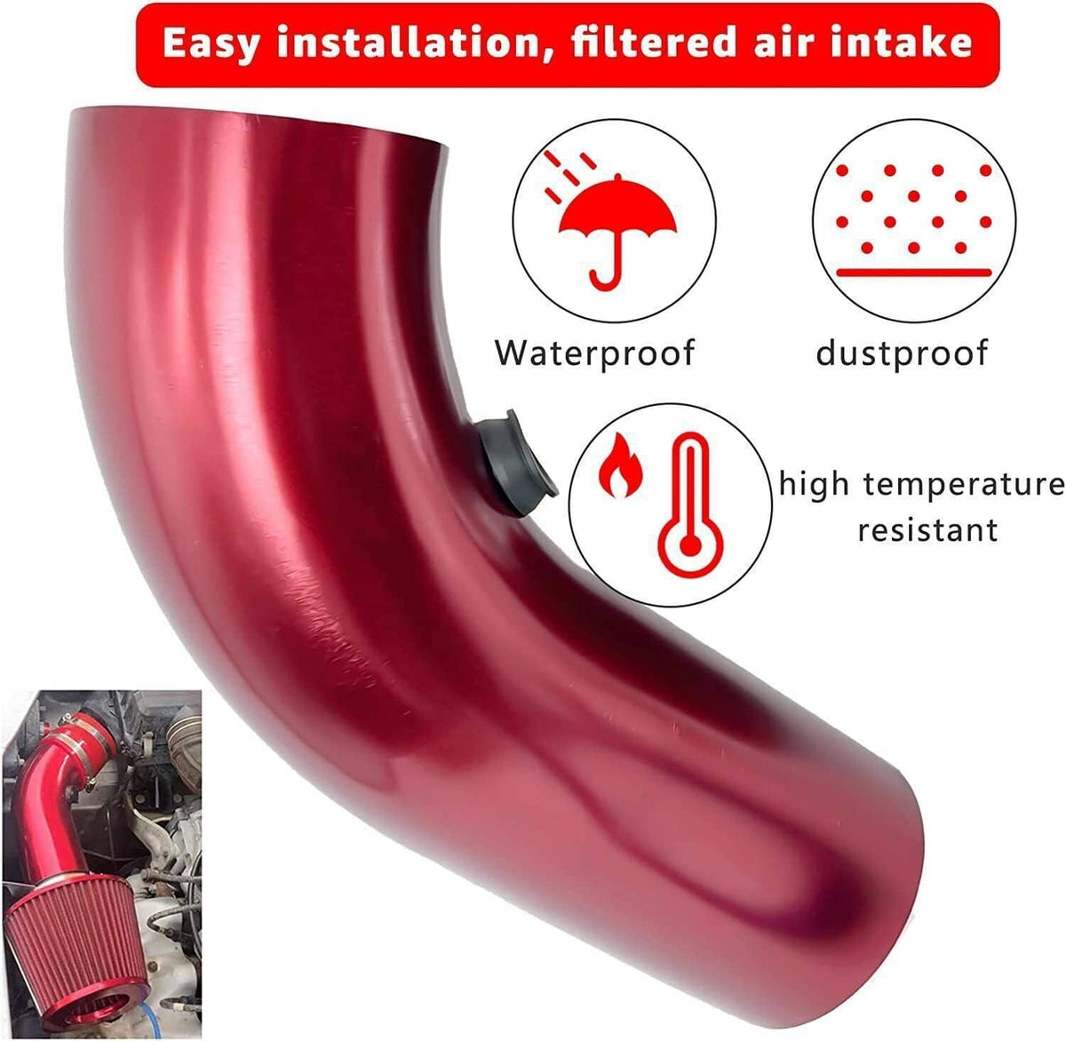 Solidspare 3" Cold Air Intake Filter Induction Kit Aluminum Pipe Power Flow Hose System