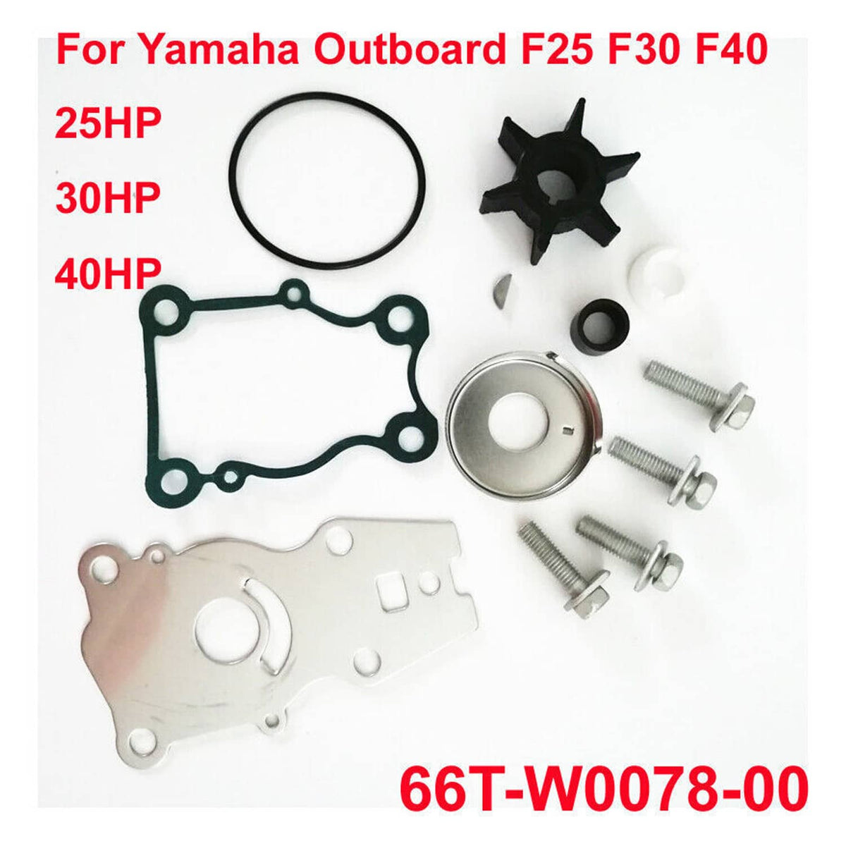 Solid Spare Water Pump Impeller Kit For Yamaha Outboard 40HP FT25 F25 F30 F40 66T-W0078-00