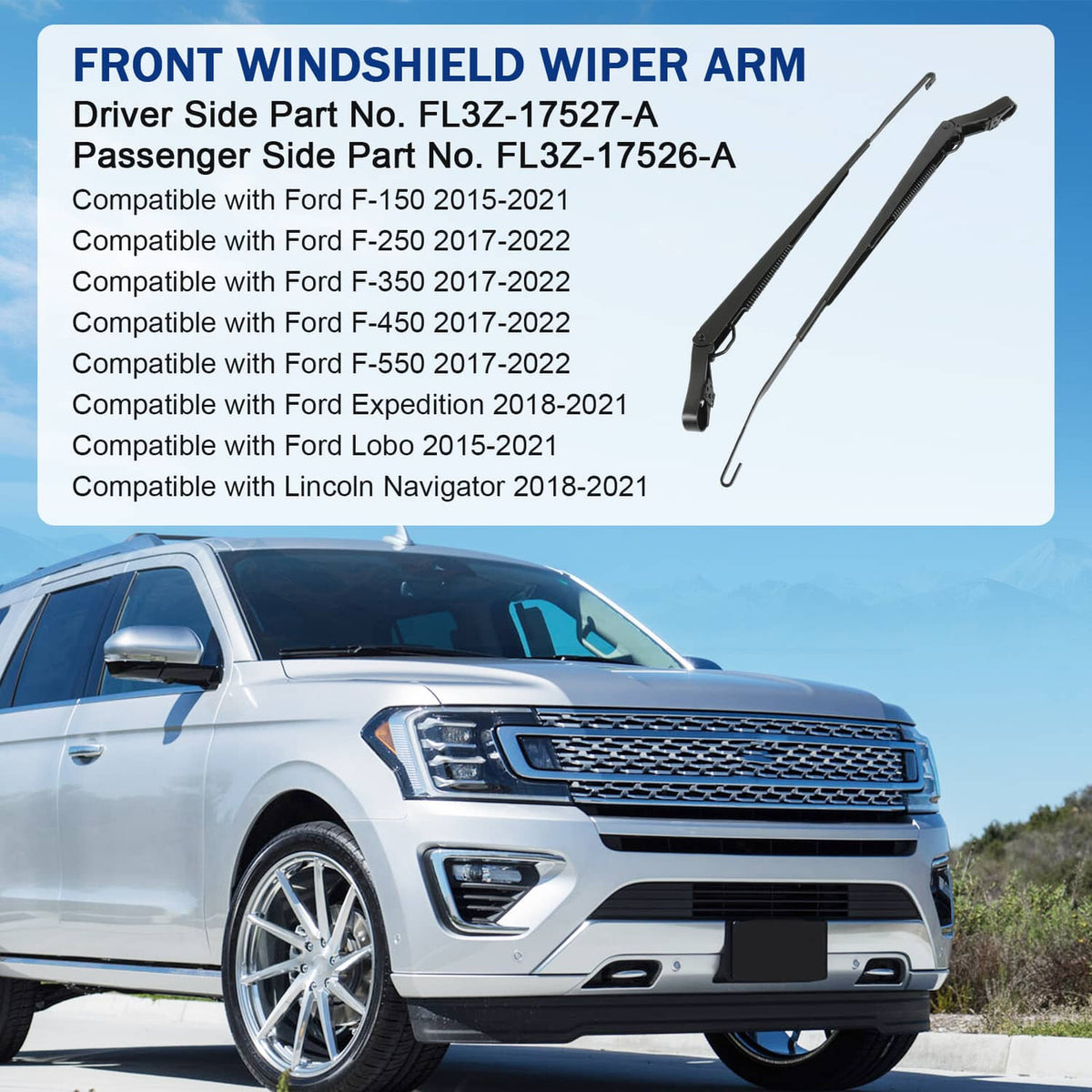 Solidspare Pair Front Windshield Wiper Arm For 15-23 Ford F150 Expedition Super Duty LH+RH