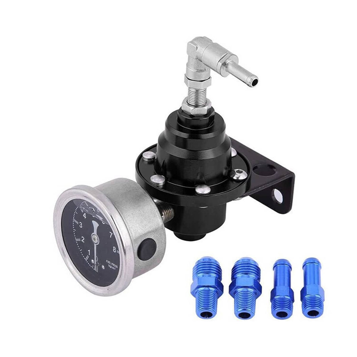 Solidspare Aluminum Universal Adjustable Fuel Pressure Regulator + Gauge+ Fitting Kit Black