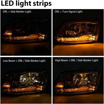 Solidspare Left+Right Projector Headlights w/LED DRL For 2009-2018 Dodge Ram 1500 2500 3500