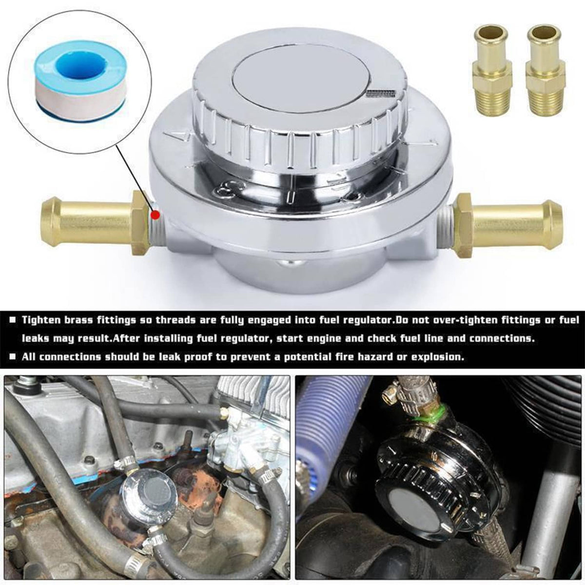 Solidspare 1-6 PSI Universal Adjustable Fuel Pressure Regulator Kit For Carburetor Engine