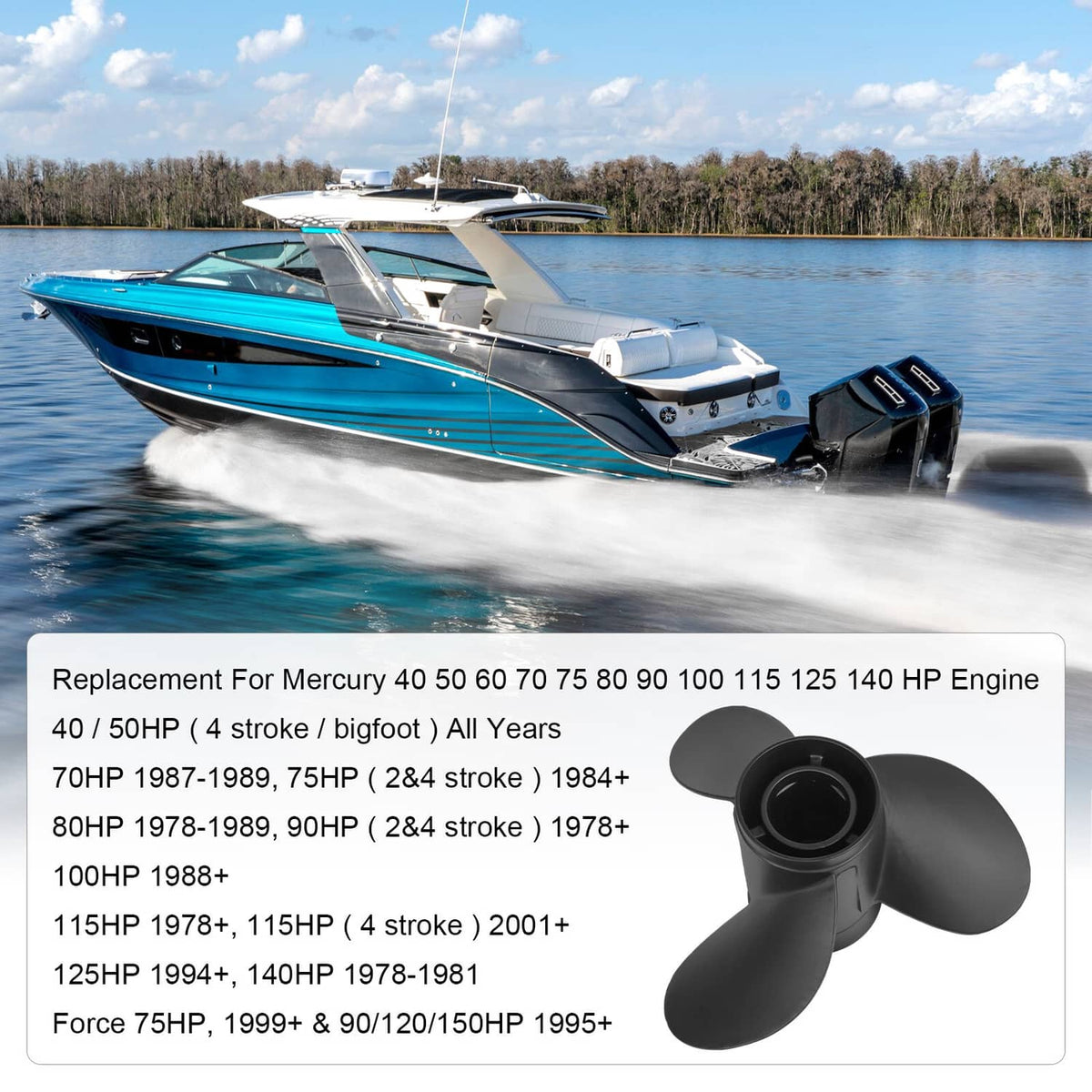 Solidspare Boat Propeller 13.25"x 17 Pitch for Mercury 48-77344A45 40-140 HP OEM 13-1/4x17P