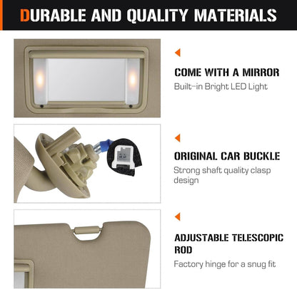 Solidspare Left Driver Side Sun Visor Beige w/Mirror & Light For 2017-2022 Honda CR-V CRV