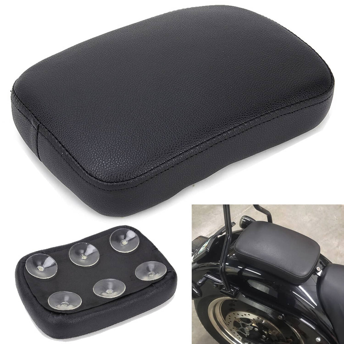 Solidspare Motorcycle Rear Passenger Seat Pad Pillion 6 Suction Cup For Harley Honda Bobber