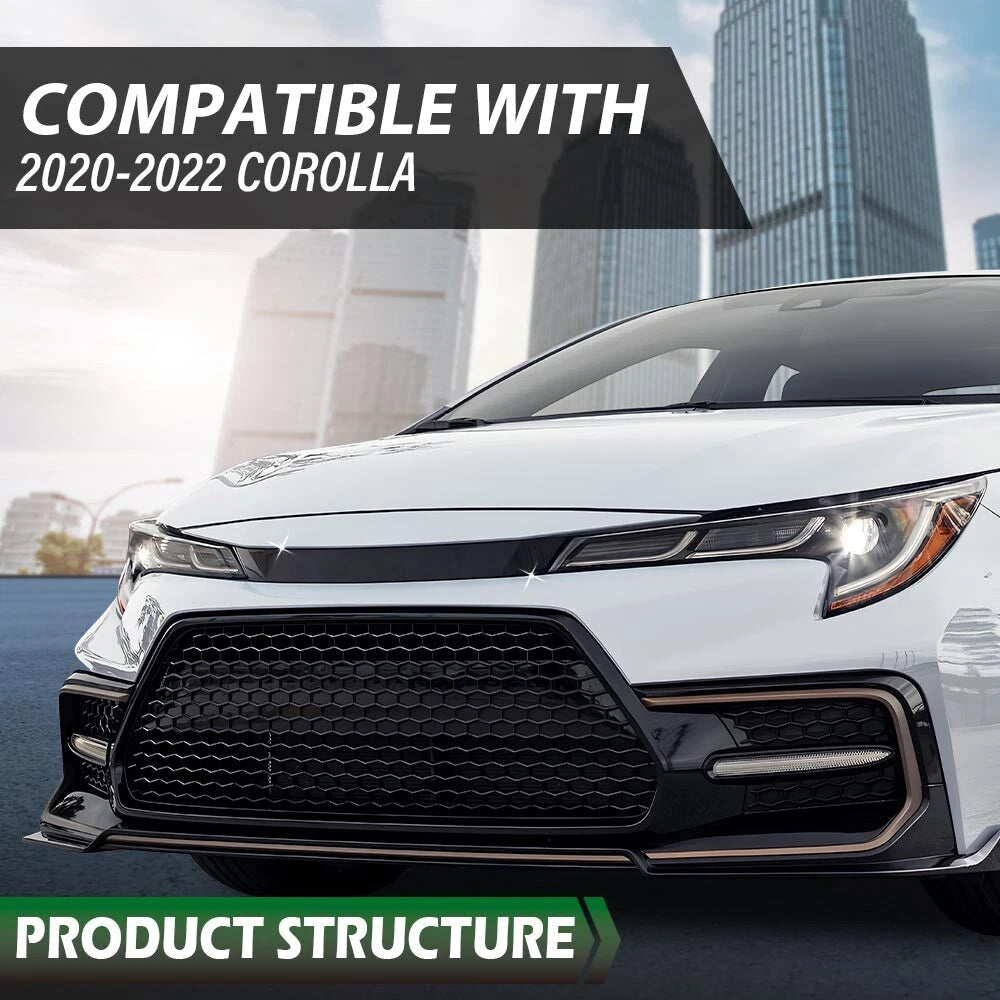 Front Bumper Upper Glossy Black Grille Trim For 2020-2022 Toyota Corolla SE XSE