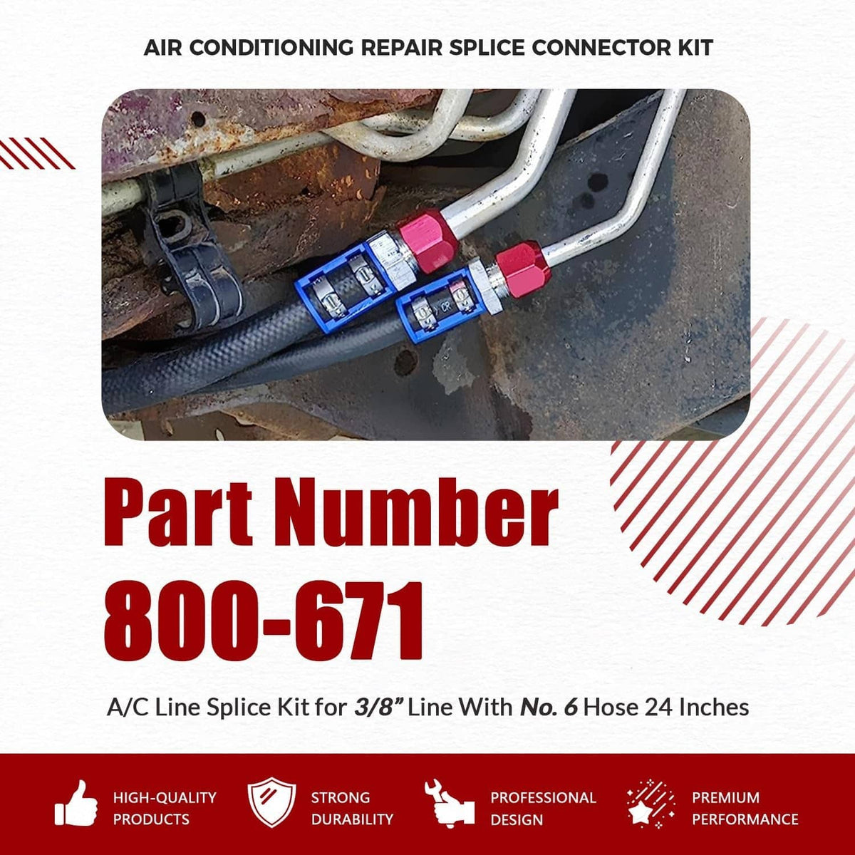 Solidspare 800-671 A/C Line Splice Kit for 3/8” Line With No.6 Hose 24" Line to Hose Repair
