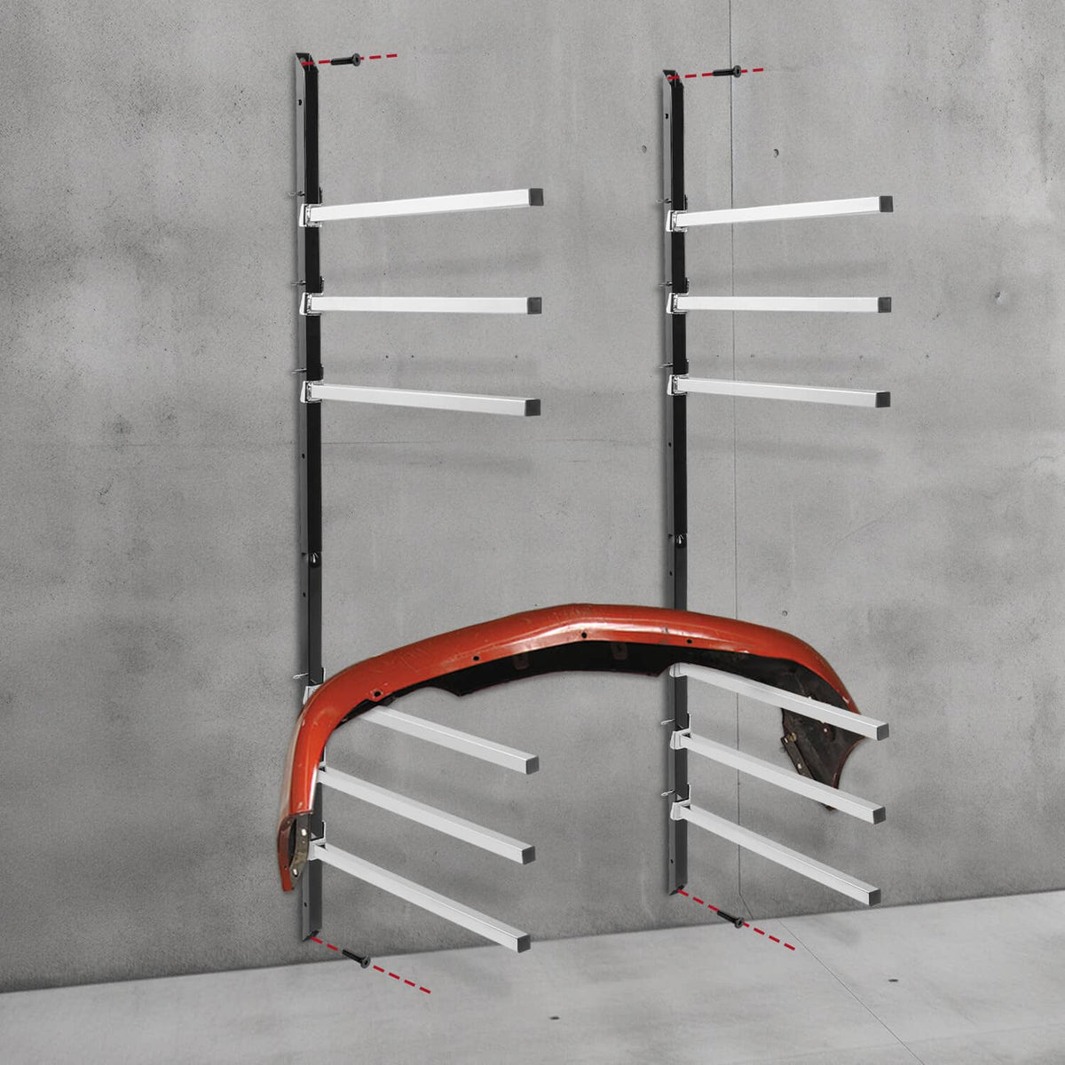 Solid Spare Wall Mounting Bumper Stand - Auto Body Paint Stand Rack w/ 6 Removable Arms