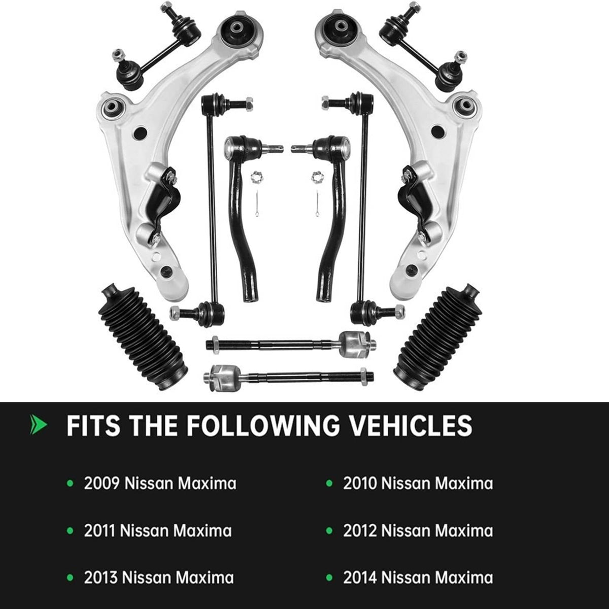 Solidspare 12Pcs Front Lower Control Arm Tie Rod Sway Bar Kit For 2009-2014 Nissan Maxima