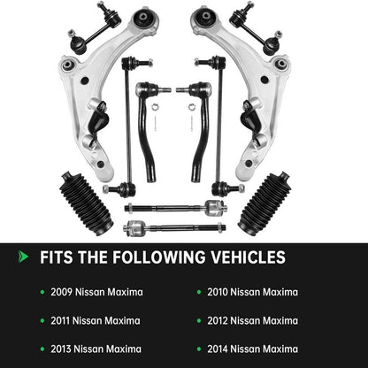 Solidspare 12Pcs Front Lower Control Arm Tie Rod Sway Bar Kit For 2009-2014 Nissan Maxima