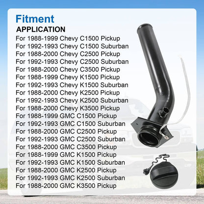 Solidspare Fuel/Gas Tank Filler Neck Tube Pipe NEW For Chevrolet GMC GAS OHV 1988-00 W/ Cap