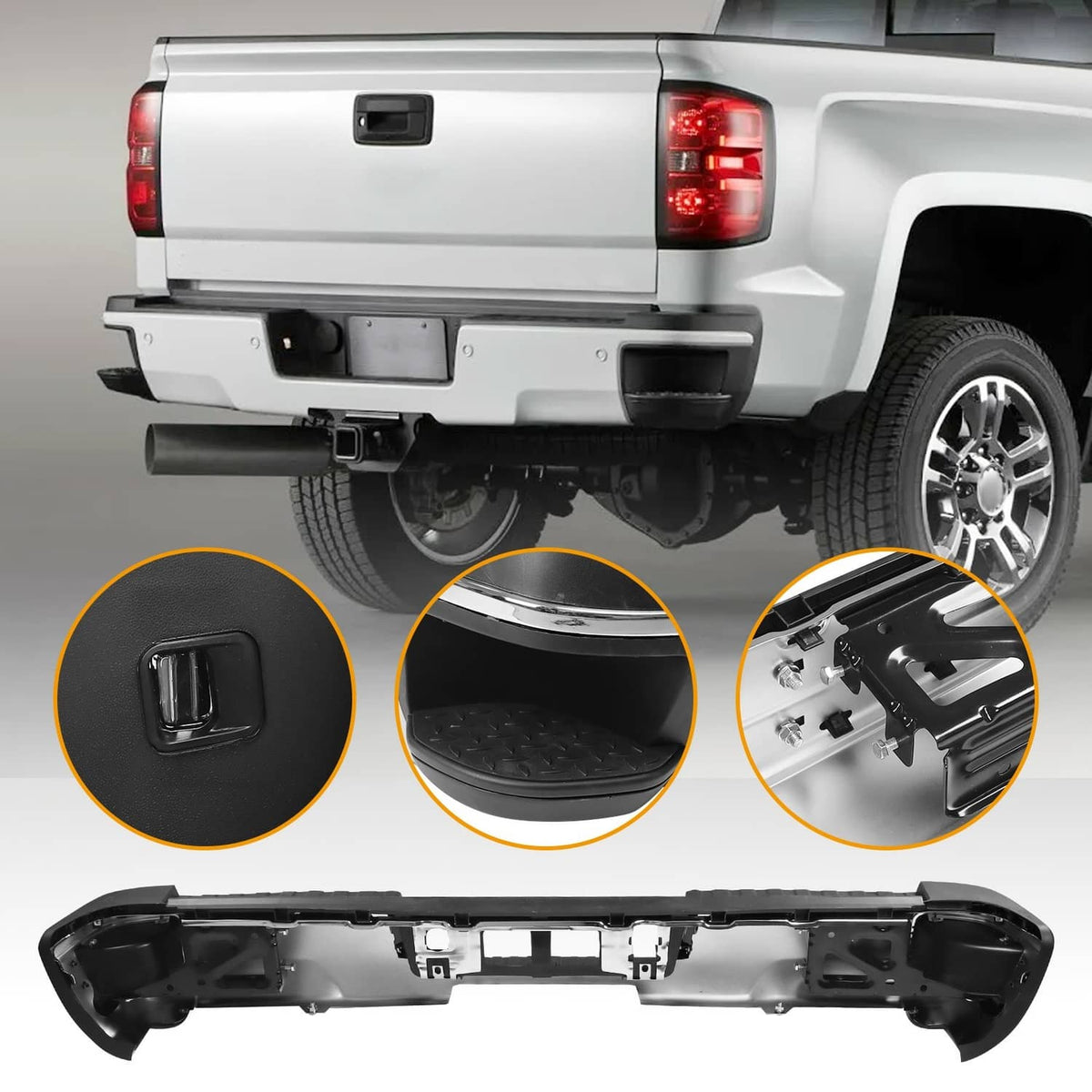 Solidspare Chrome Rear Step Bumper Assembly FIT Chevy Silverado GMC Sierra 1500 2014-2018
