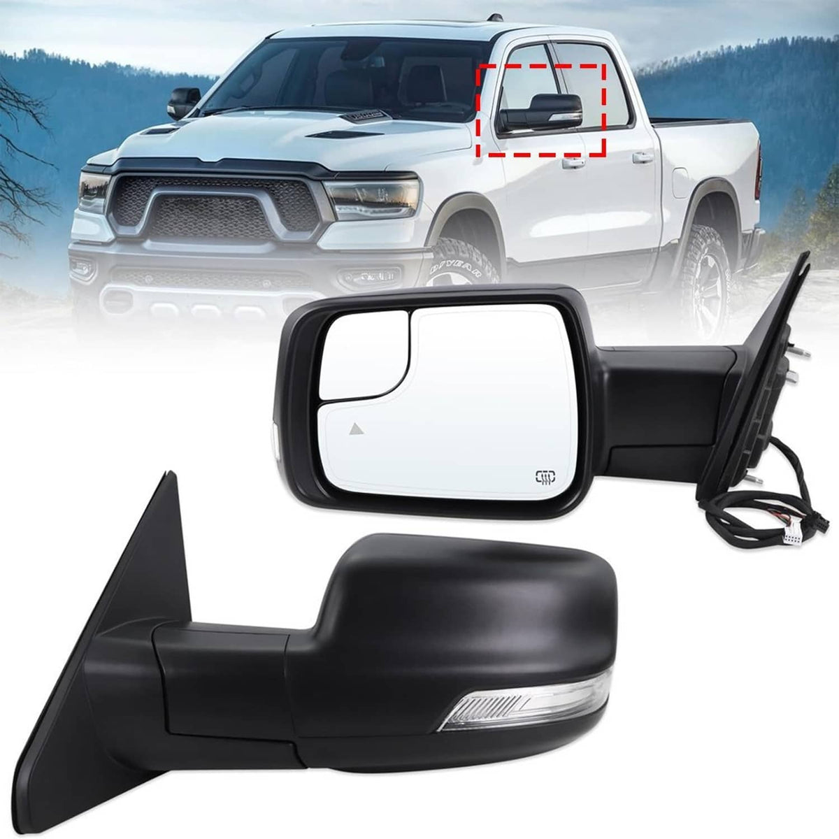 Solidspare Left Side For 2019-2024 Dodge Ram 1500 w/Power Fold Heated Mirror+LED Signal+BSD