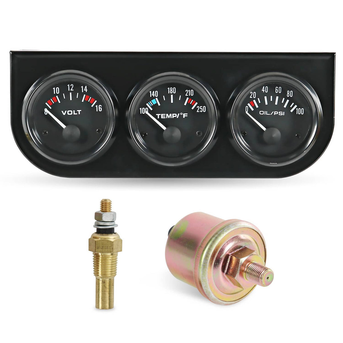 Solidspare 2" 3-in-1 Auto Car Triple Gauge Set Water Temp Oil Pressure Volt Meter Kit 52mm