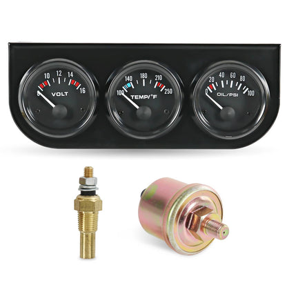 Solidspare 2" 3-in-1 Auto Car Triple Gauge Set Water Temp Oil Pressure Volt Meter Kit 52mm