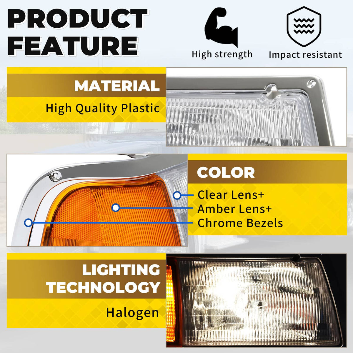 Solid Spare Headlight&Corner Light For Peterbilt 375 385 w/Wire Harness&Bulb Passenger Side
