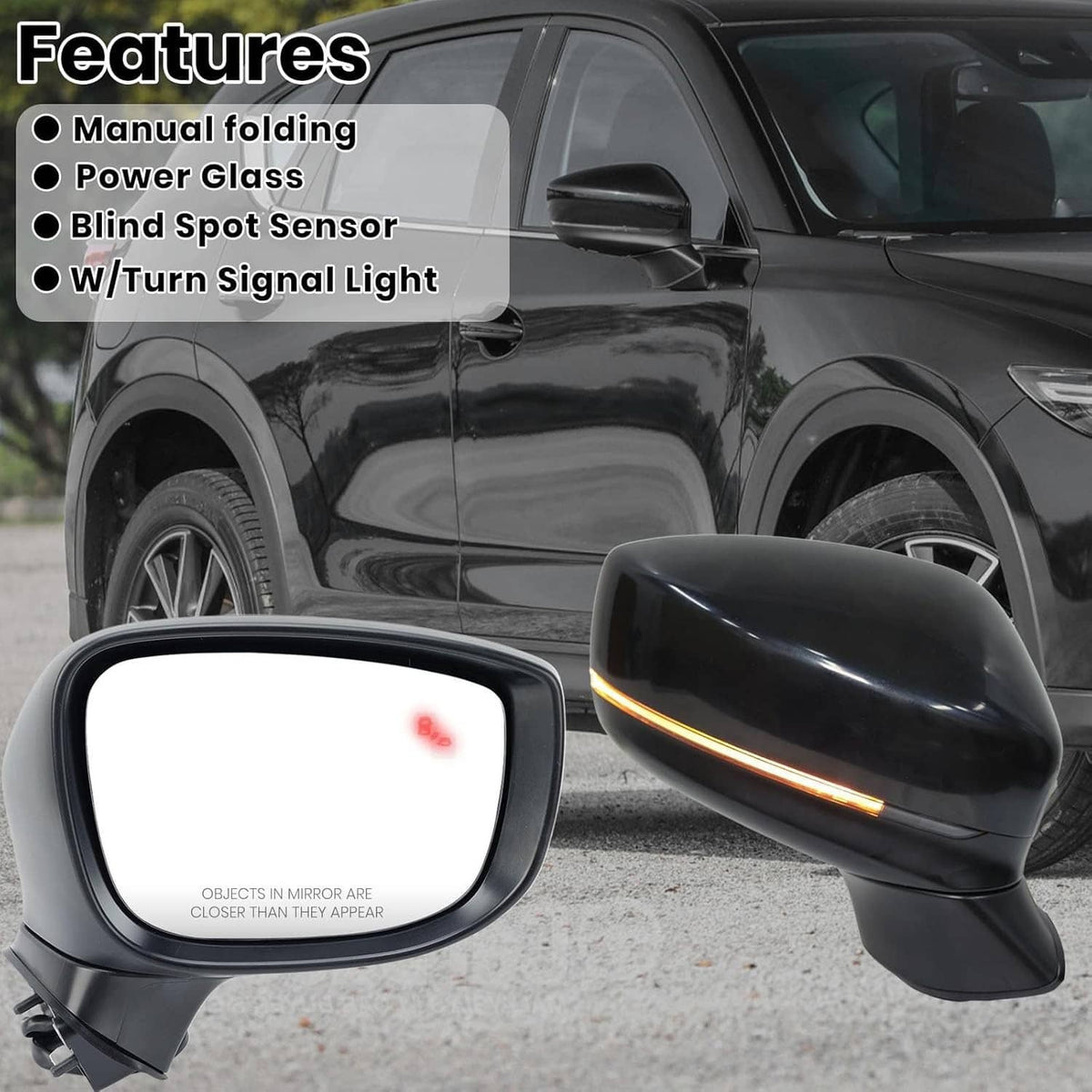 Solidspare Passenger Side Mirror w/BSM Power Turn Signal Light For 2017-2024 Mazda CX-5