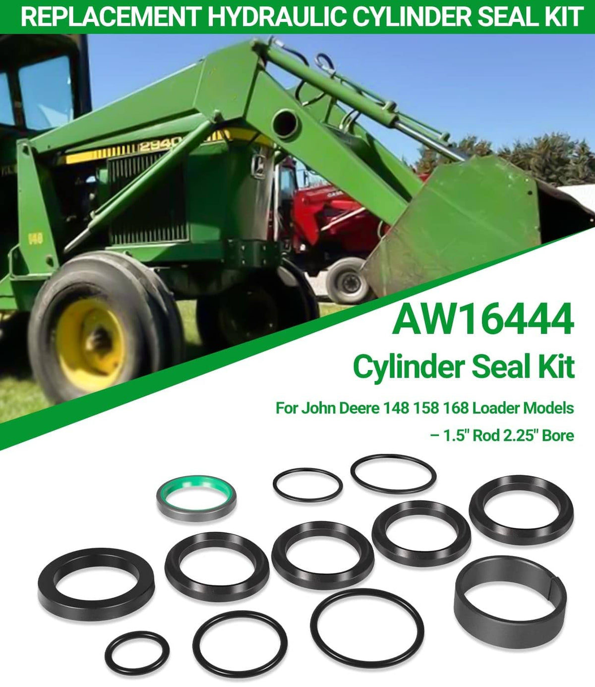 Solid Spare AW16444 Hydraulic Cylinder Seal Kit for John Deere Loader Models 145 146 148 158