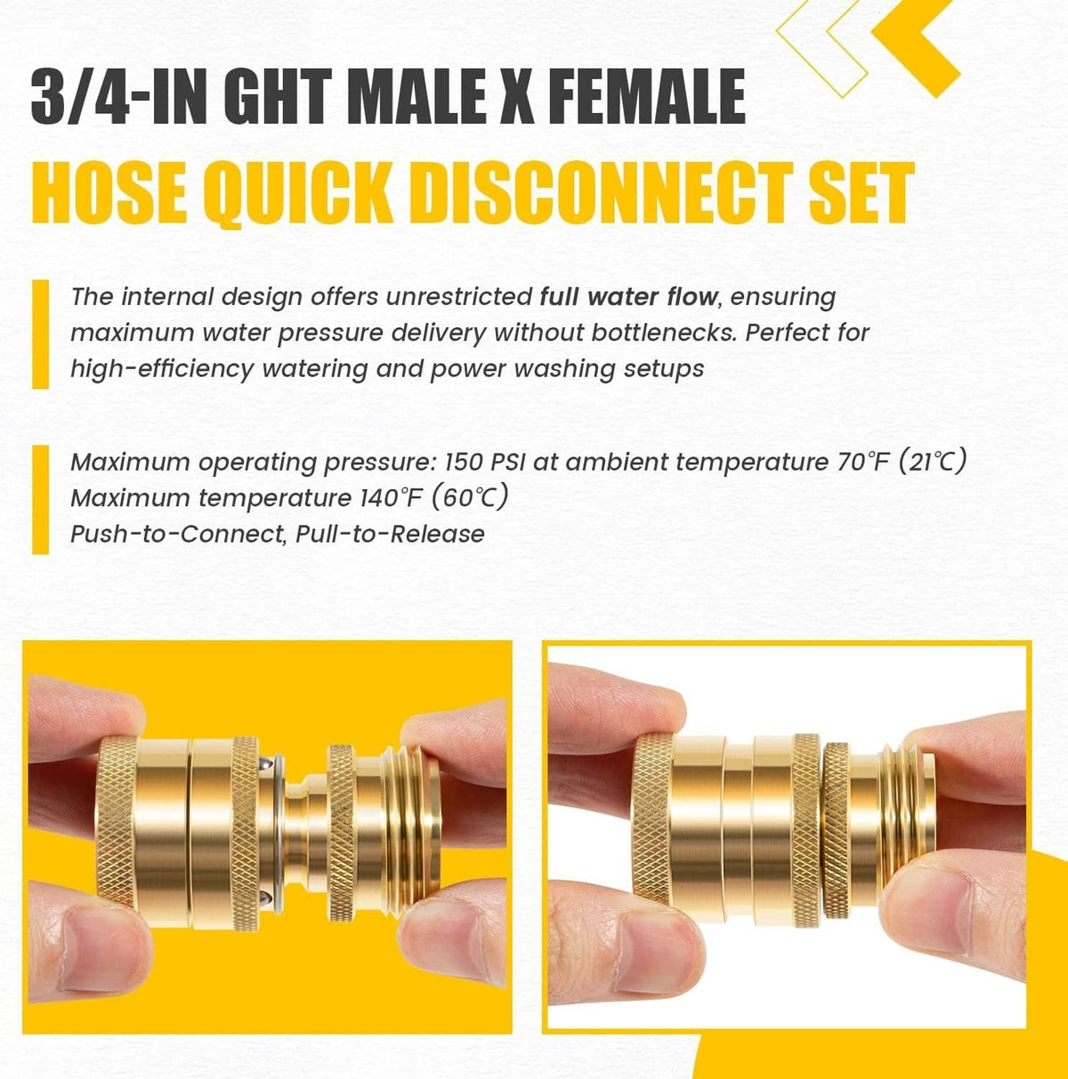 Solidspare Hose Quick Disconnect Set Brass 3/4” GHT Male x Female Replace for Dramm 22729