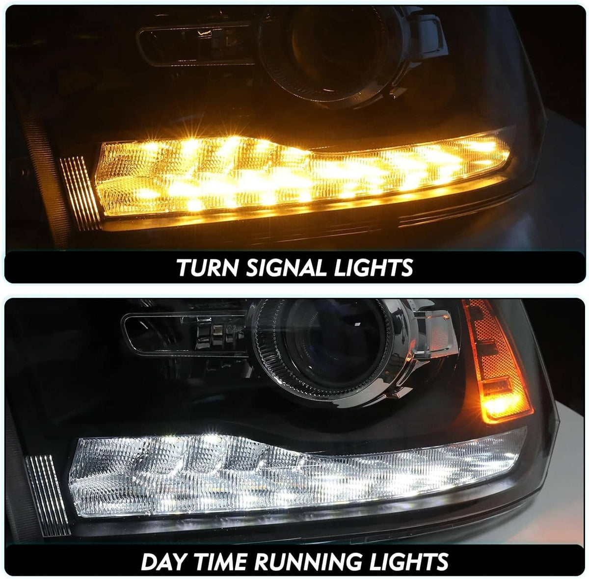 Solidspare For 2009-2018 Dodge Ram 1500 2500 3500 Black Projector Headlights with LED DRL