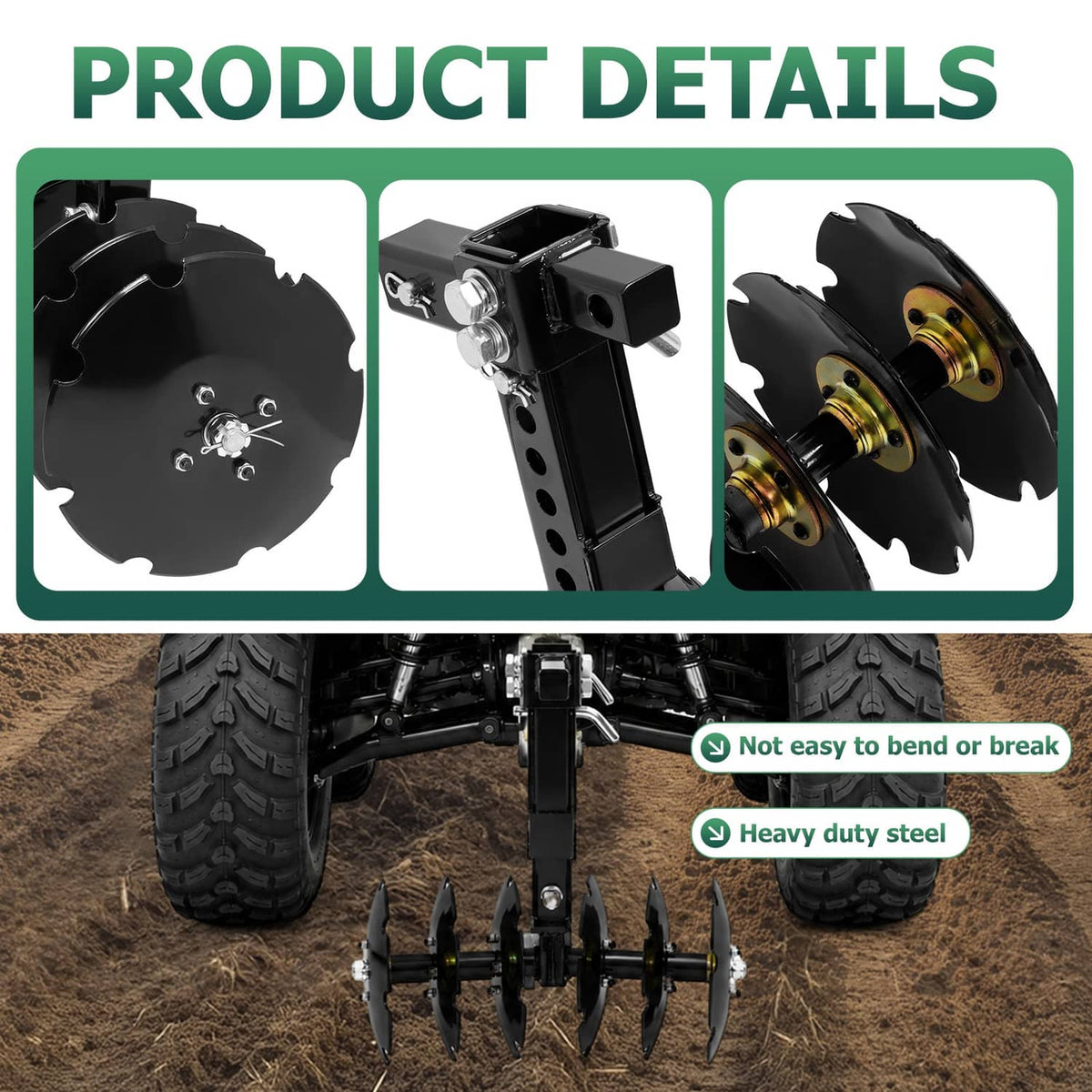 Solidspare 20" Notched Disc Harrow Plow Attachment for ATV UTV W/ 6 X Concave 2" Receiver