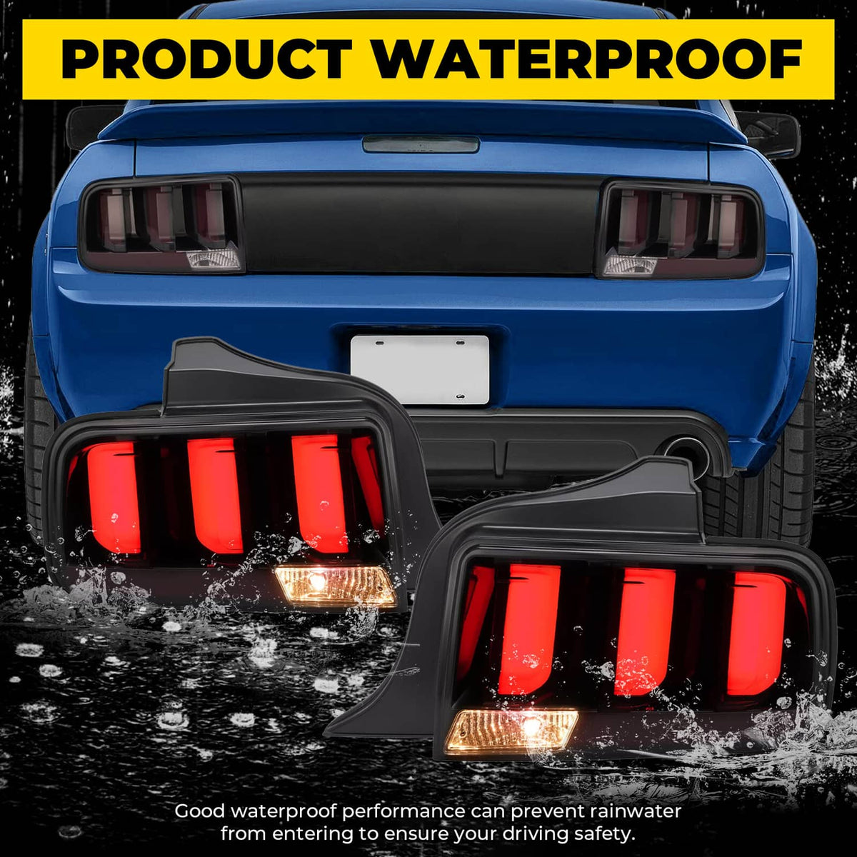 Solid Spare Pair LED Tube Signal Brake Lamps Smoked Tail Lights For 2005-2009 Ford Mustang