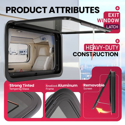 Solidspare For Camper 36" x 22" Dark Glass W/ Trim Ring Emergency Push Out RV Exit Window