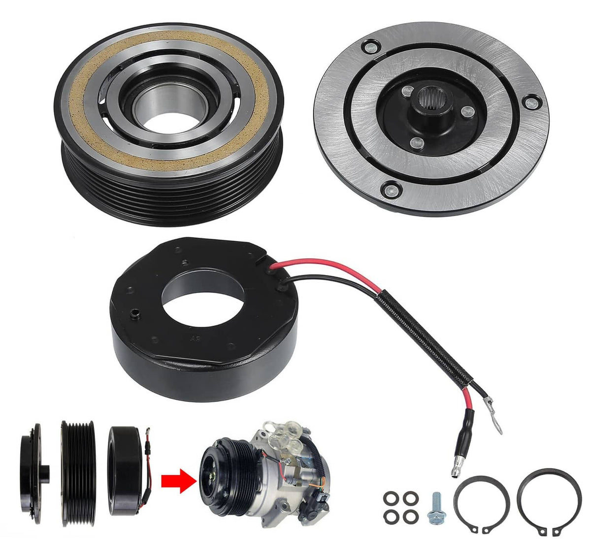 Solidspare A/C Compressor Clutch Kit Pulley Coil For 2005 -2015 Toyota Tacoma 2.7L 4.0L
