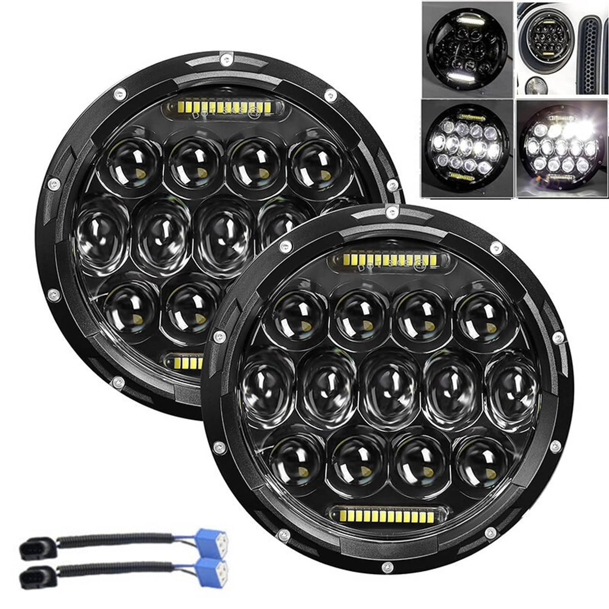 Solidspare Pair 7" Inch Round LED Headlights Halo Angle Eyes For Jeep Wrangler JK LJ TJ CJ