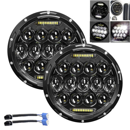 Solidspare Pair 7" Inch Round LED Headlights Halo Angle Eyes For Jeep Wrangler JK LJ TJ CJ