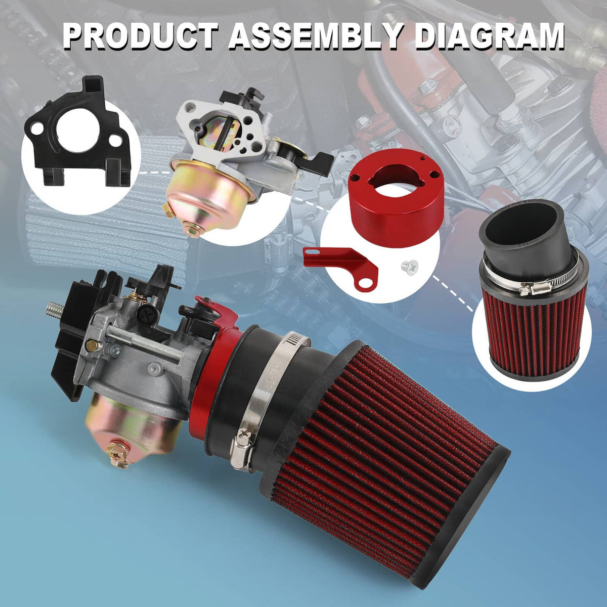 Solidspare Upgrade Air Filter Adapter Jet Kit Set For Predator 420CC 301CC 13HP 15HP Golf
