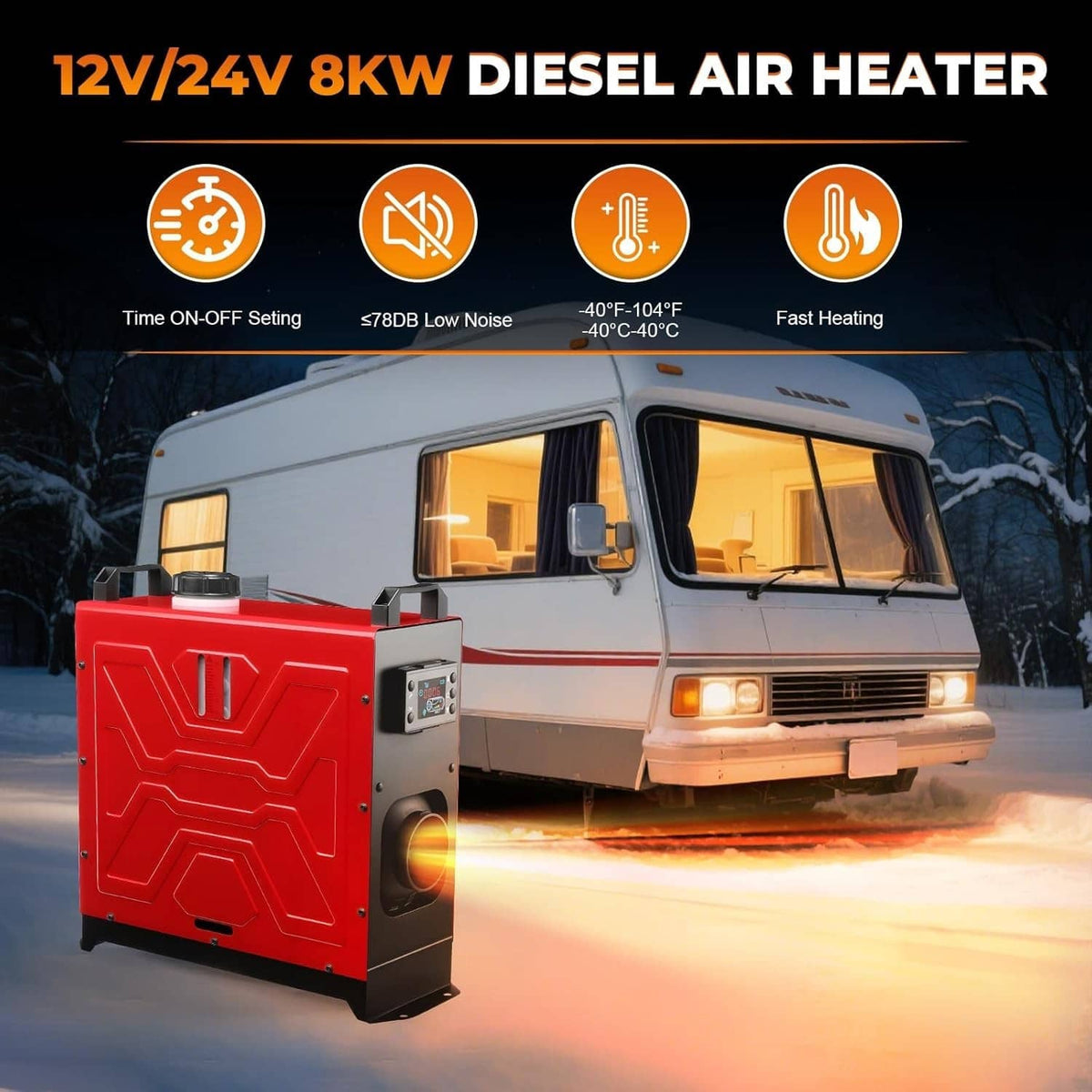 Solidspare 8KW Diesel Air Heater 12V/24V APP Bluetooth & 110V AC Adapter For Car RV Indoors