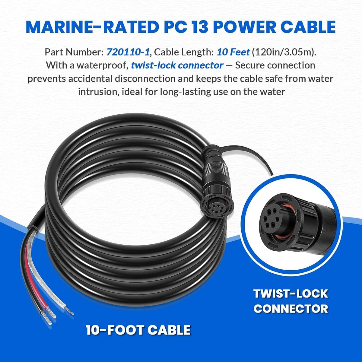 Solidspare PC 13 Power Cable for Humminbird 720110-1 APEX Marine-Rated Power Cable 10 ft
