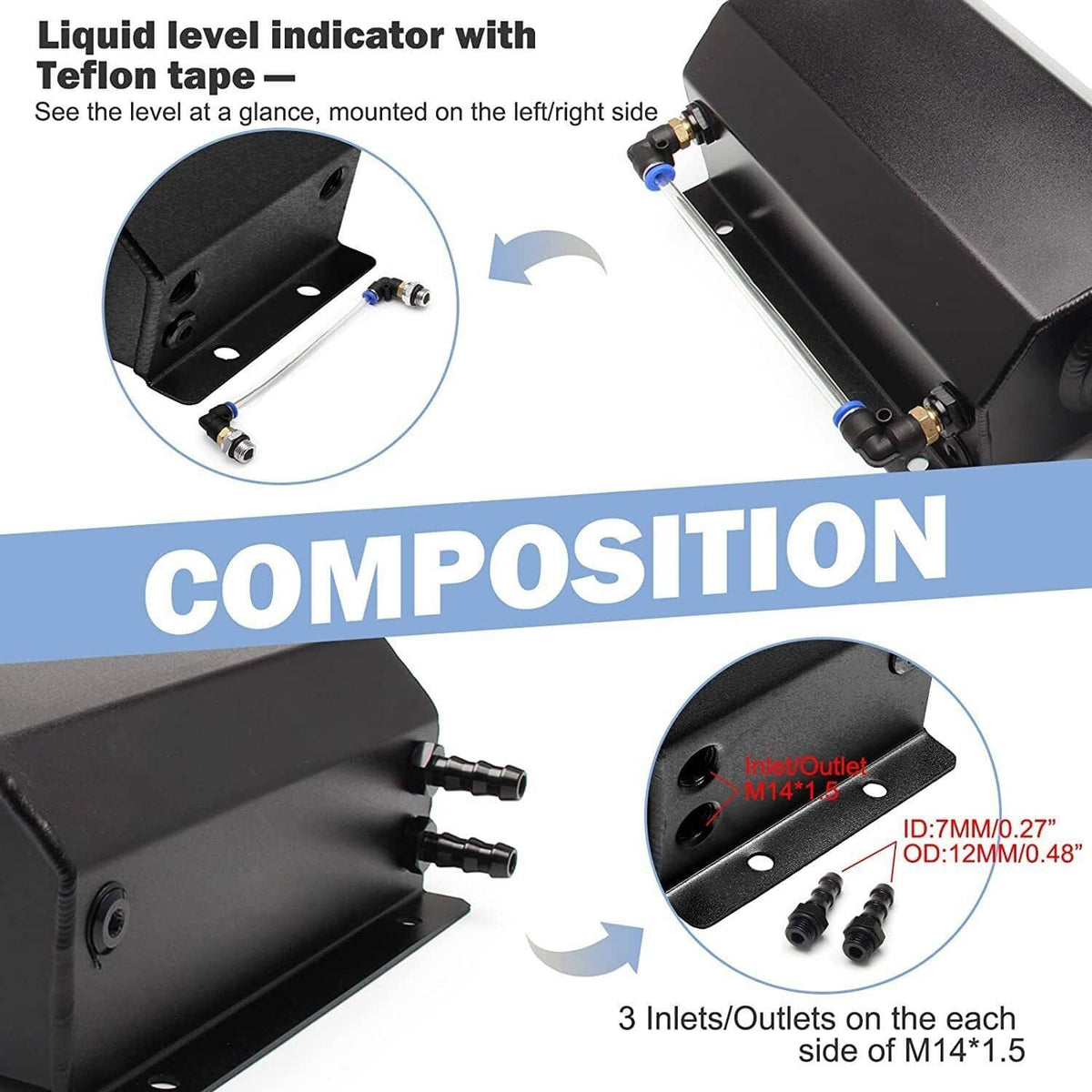 Solidspare Black 2L Radiator Coolant Overflow Water Bottle Expansion Reservoir Tank w/Cap