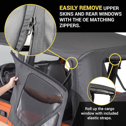 Solidspare 4Pcs For 1997-2006 Jeep Wrangler TJ Premium Rear Soft Top + Upper Skins