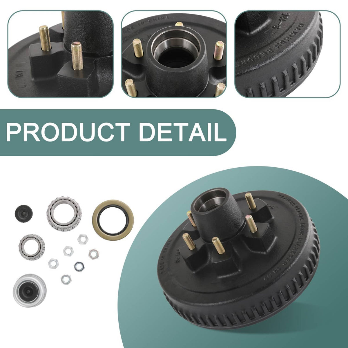 Solidspare 12"X2" Trailer Brake Hub Drum Kit 6 on 5.5" for 5200 - 6000 Lbs Axle