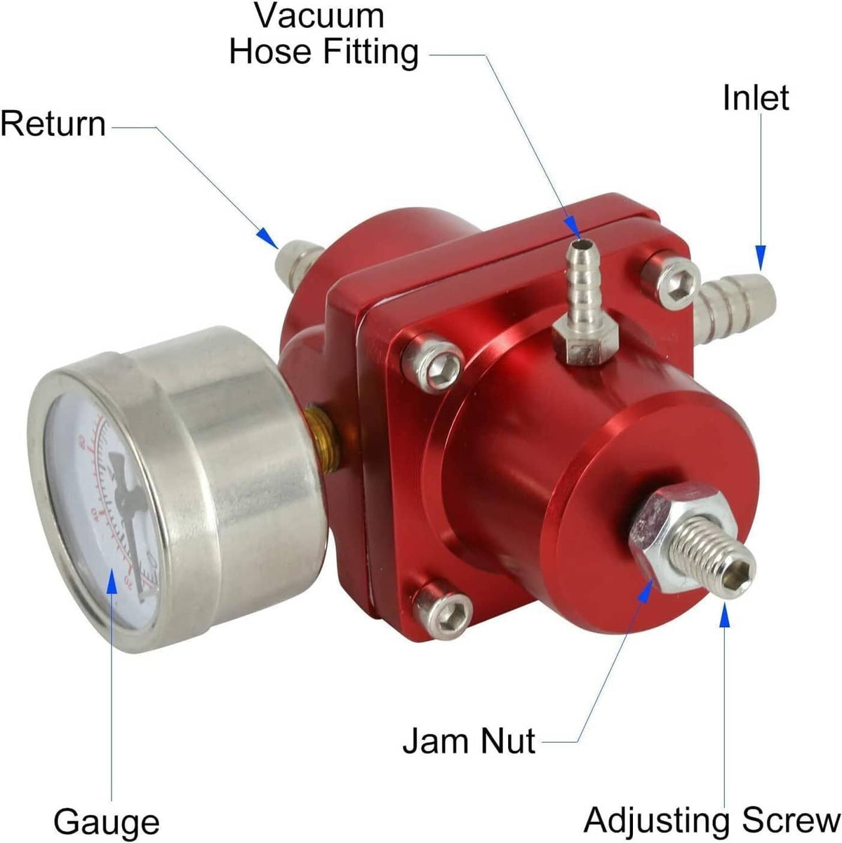 Solidspare Universal Red Adjustable Fuel Pressure Regulator + Gauge+ Fitting Kit Aluminum