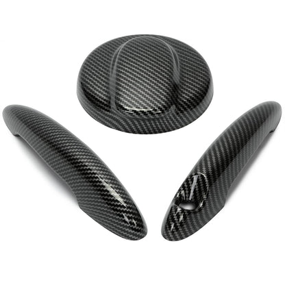 Solid Spare For MINI R50 R55 R56 Cooper S 06-14 Carbon Style Door Handle Covers+Gas Tank Cap