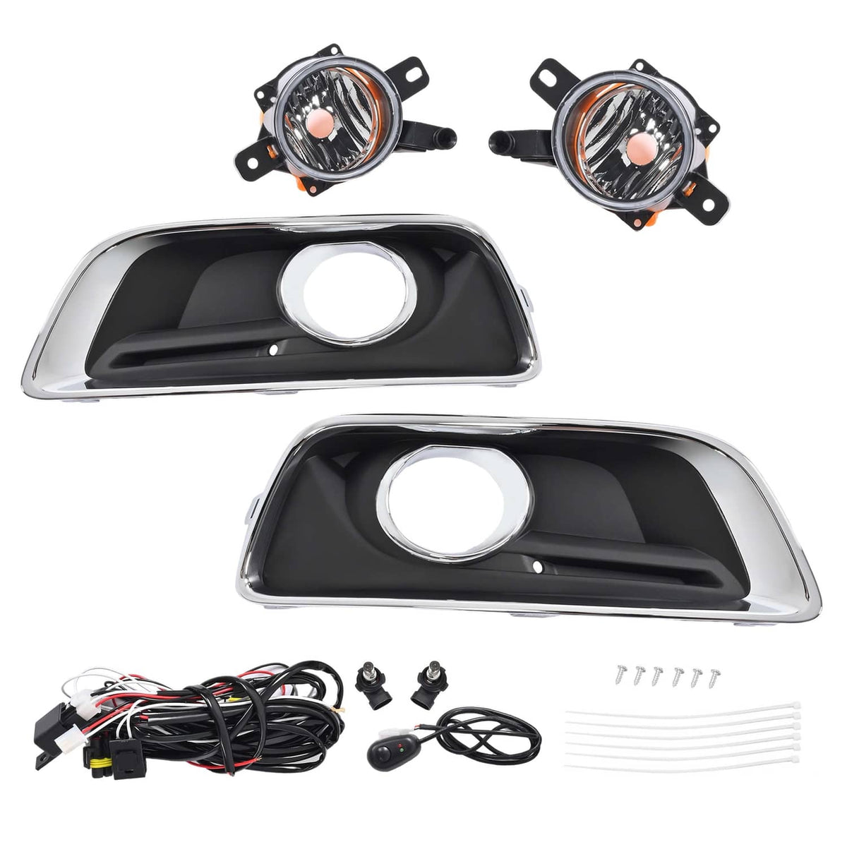 Solid Spare For Chevy Malibu 2013-2016 Fog Lights Bumper Lamps w/ Black Bezel Molding Wiring