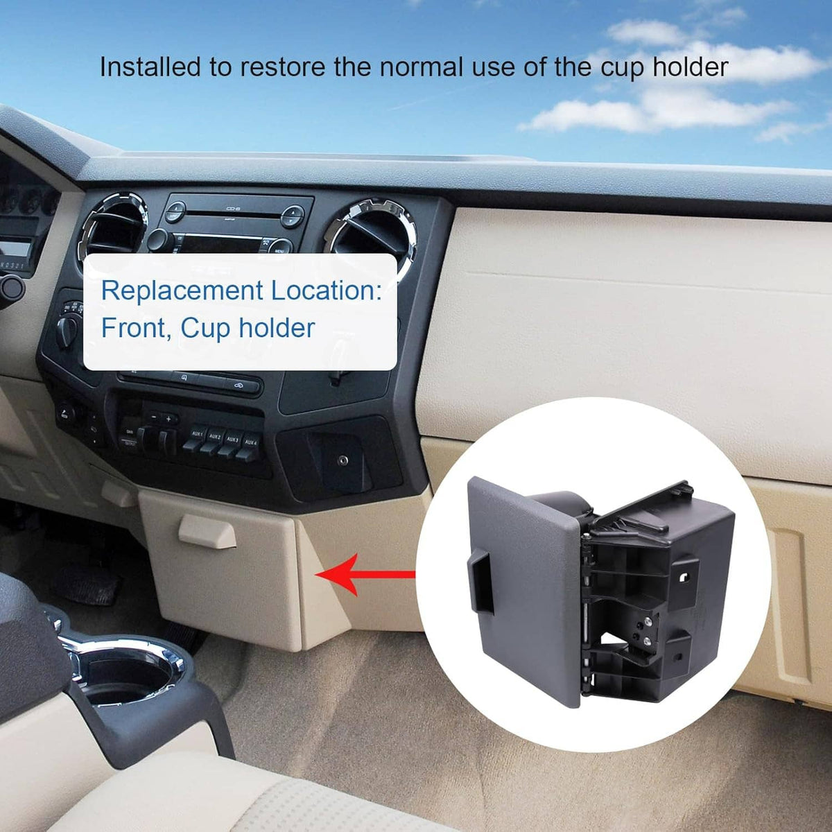 Solidspare New Dashboard Cup Holder For 2008-2016 Ford F250 F350 F450 F550 Super Duty