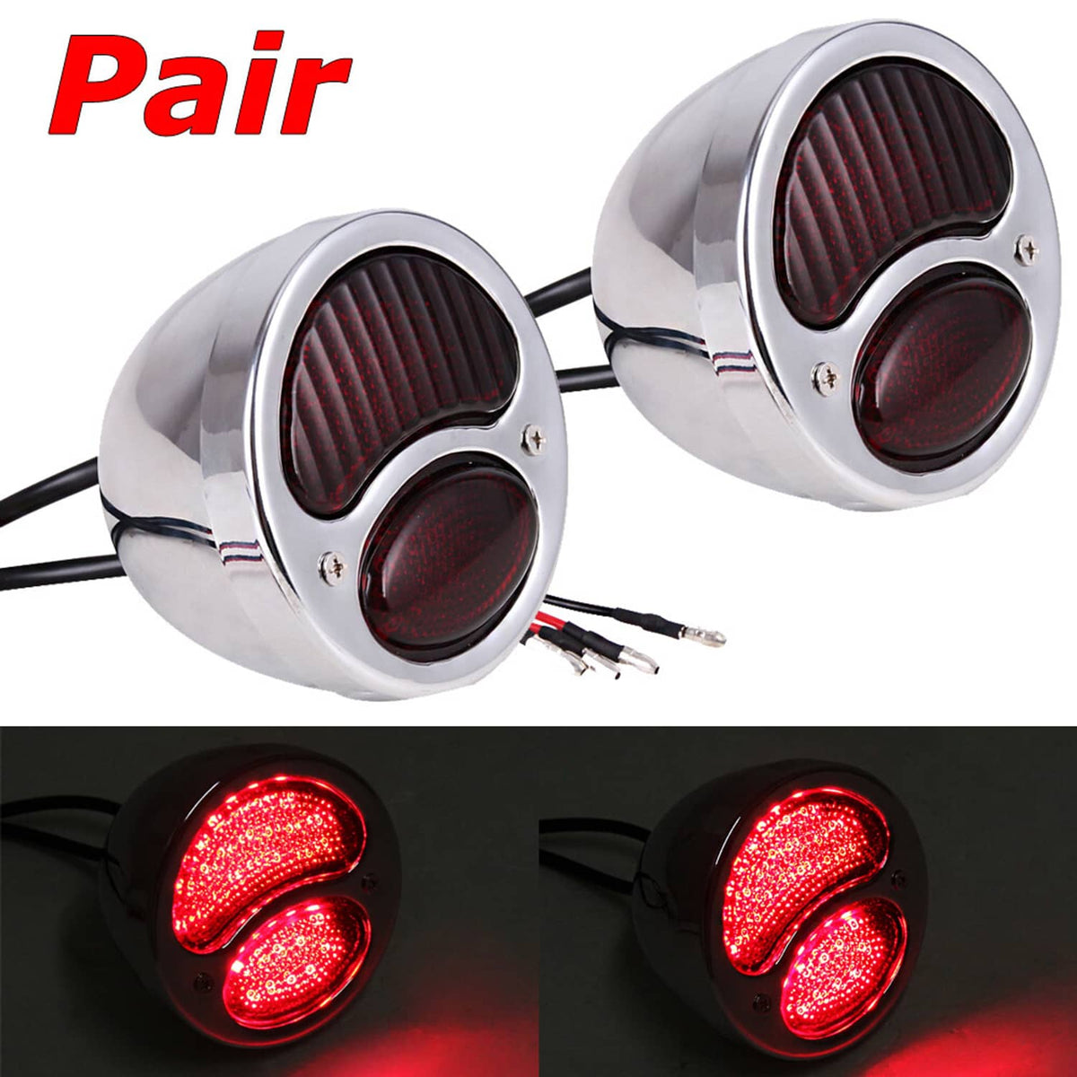 Solidspare 2pcs Vintage LED Custom Hot Rat Street Rod Tail Lights Brake Stop Ford Model A