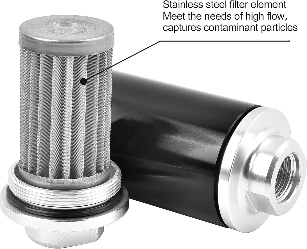 Solidspare New 30 Micron Inline Fuel/Petrol Filter & Bracket Billet Aluminum An6/An8/An10